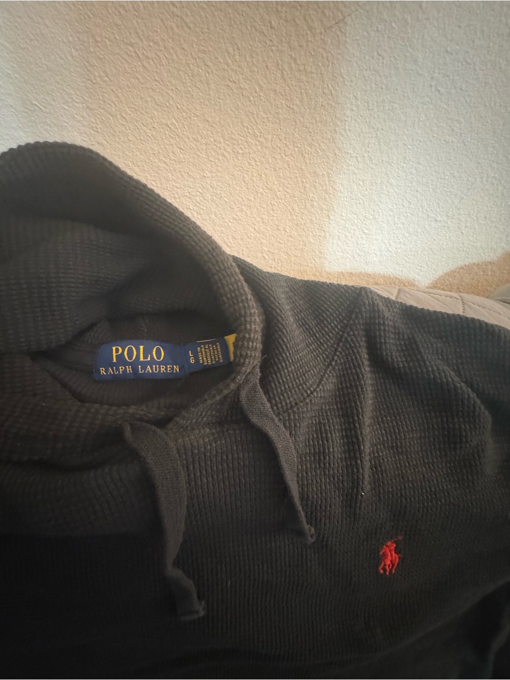 Polo by Ralph Lauren Black thermal-Knit Hoodie with Red Pony